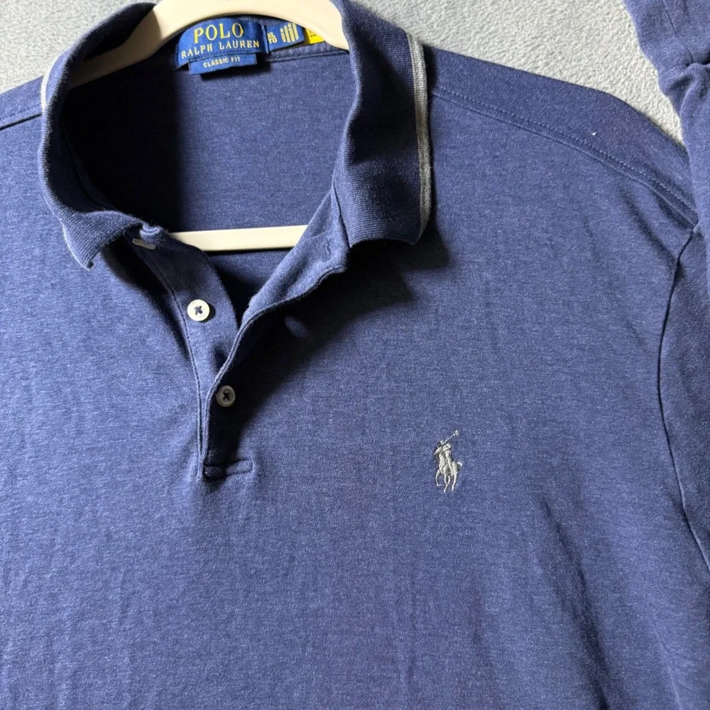 Polo Ralph Lauren Mens XL Long Sleeve Polo Shirt Blue Classic Fit Jersey Cotton